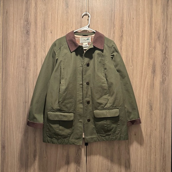 Vintage LL Bean Green Barn Coat Chore Flannel Lined Jacket Corduroy Collar M - Picture 2 of 4